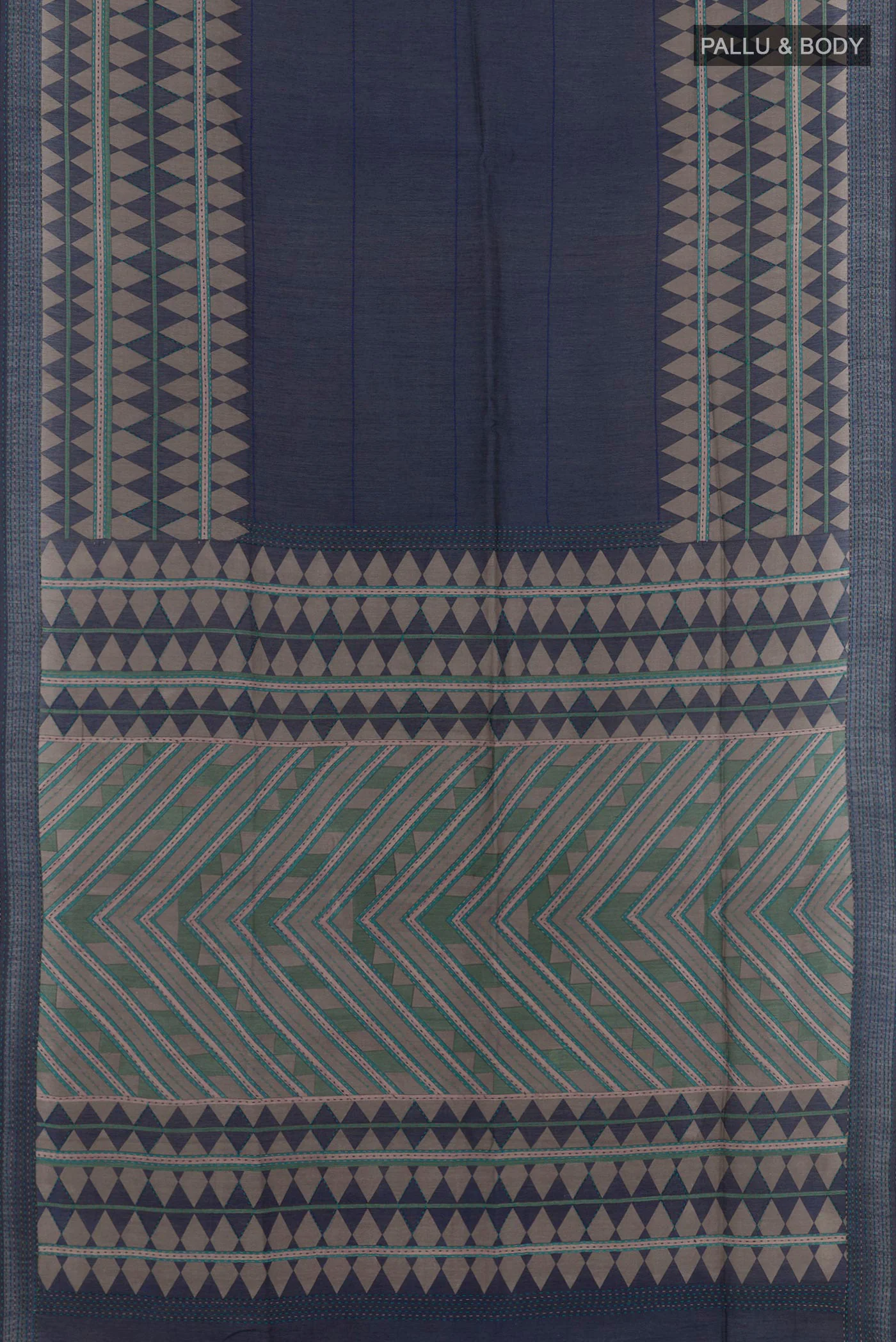 Navy Blue Tussar Silk Saree - Image 3