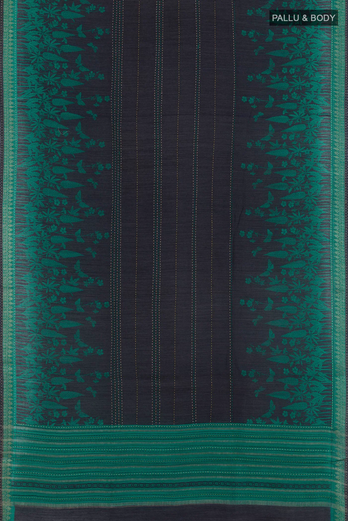Navy Blue Tussar Silk Saree - Image 3