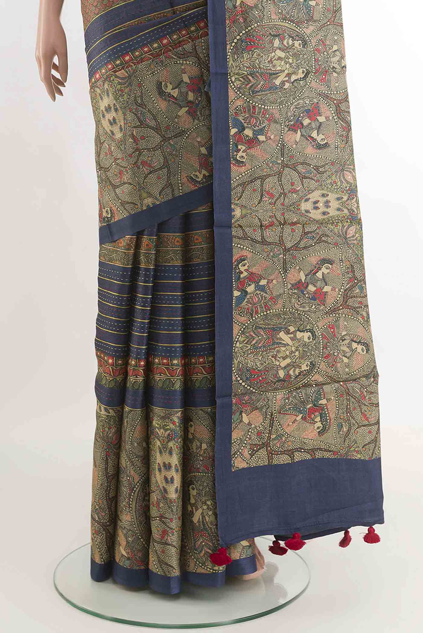 Blue Tussar Saree - Image 3