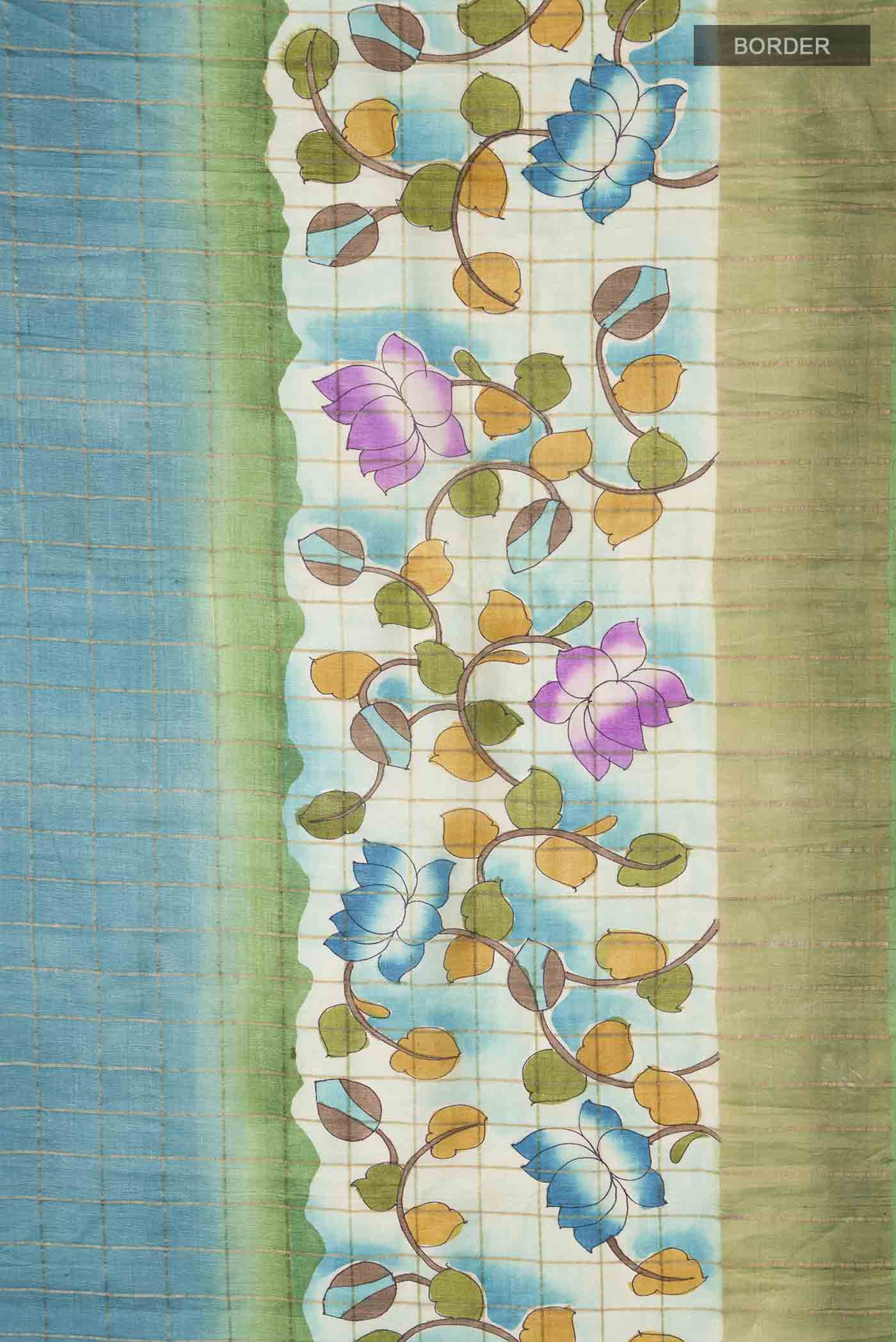 Blue Tussar Silk Saree - Image 3