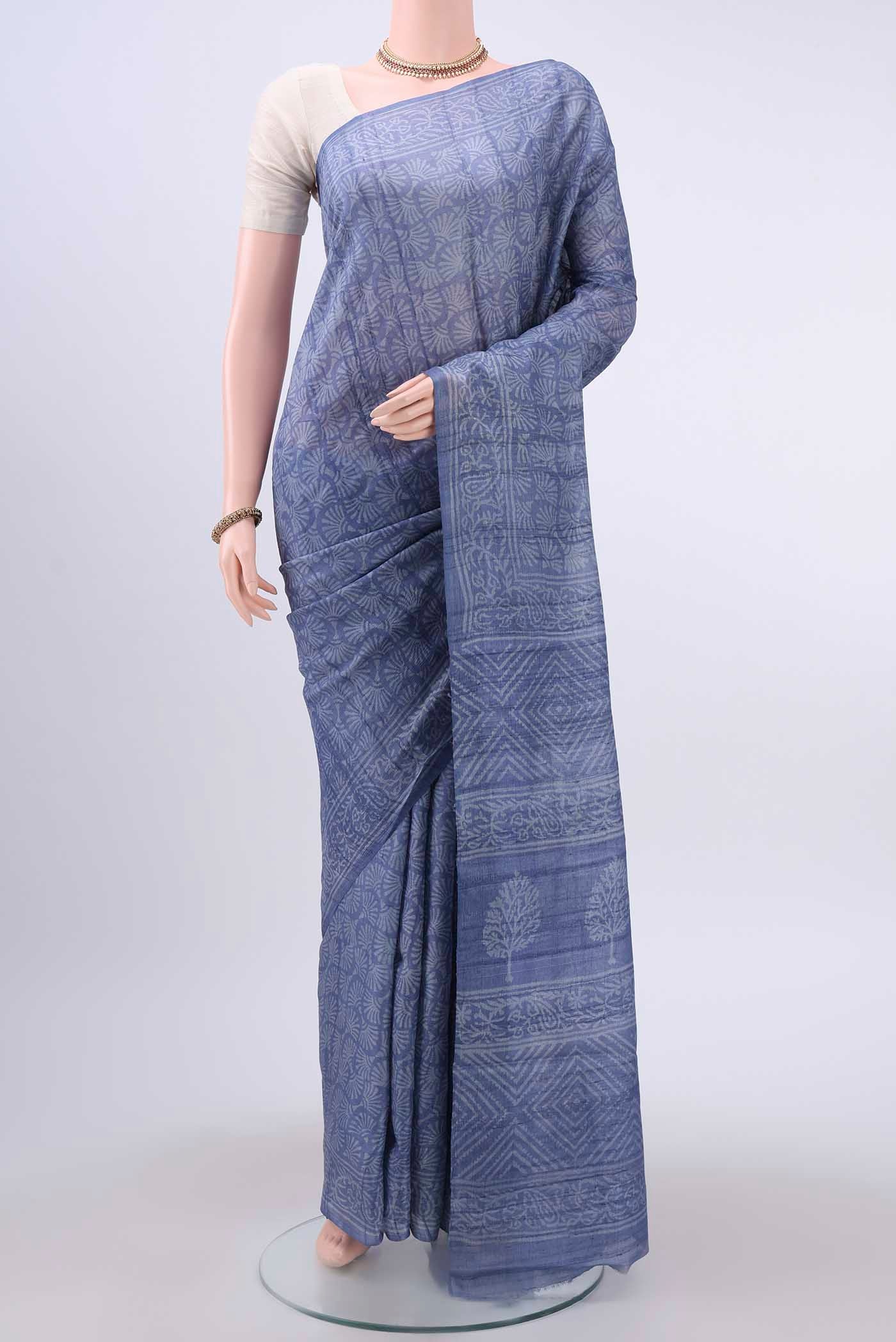 Blue Tussar Silk Saree