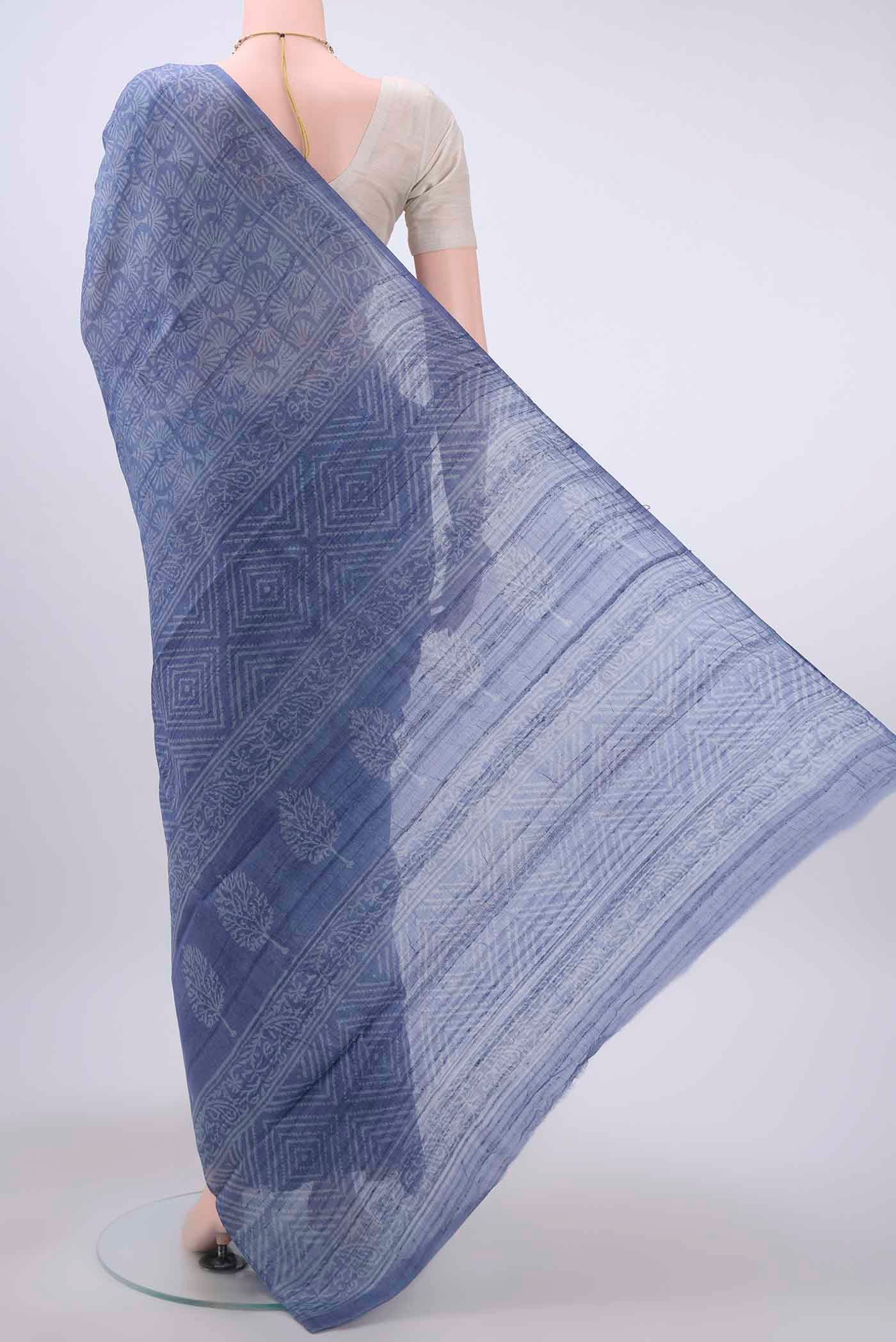 Blue Tussar Silk Saree - Image 3