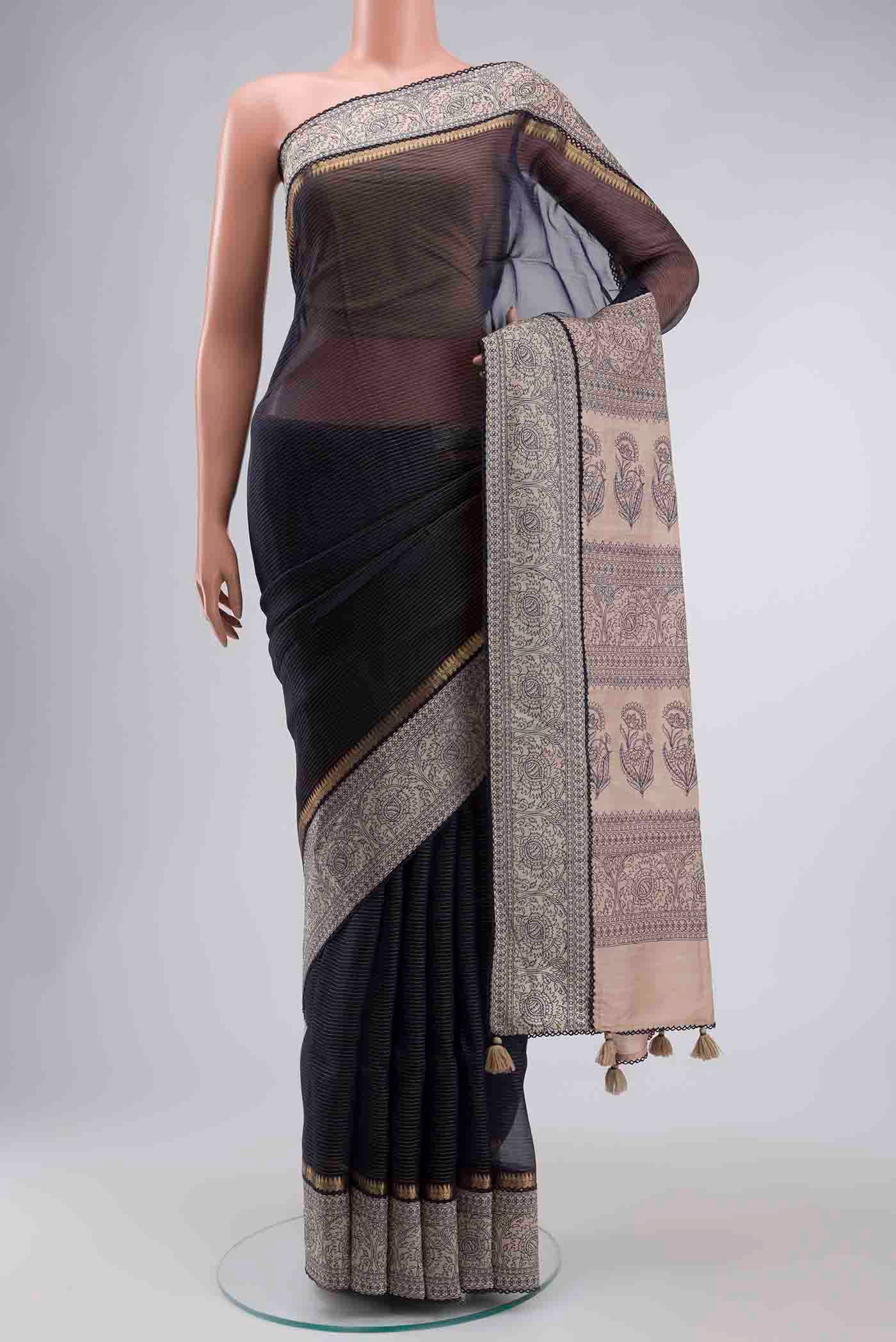 Blue Tussar Silk Saree