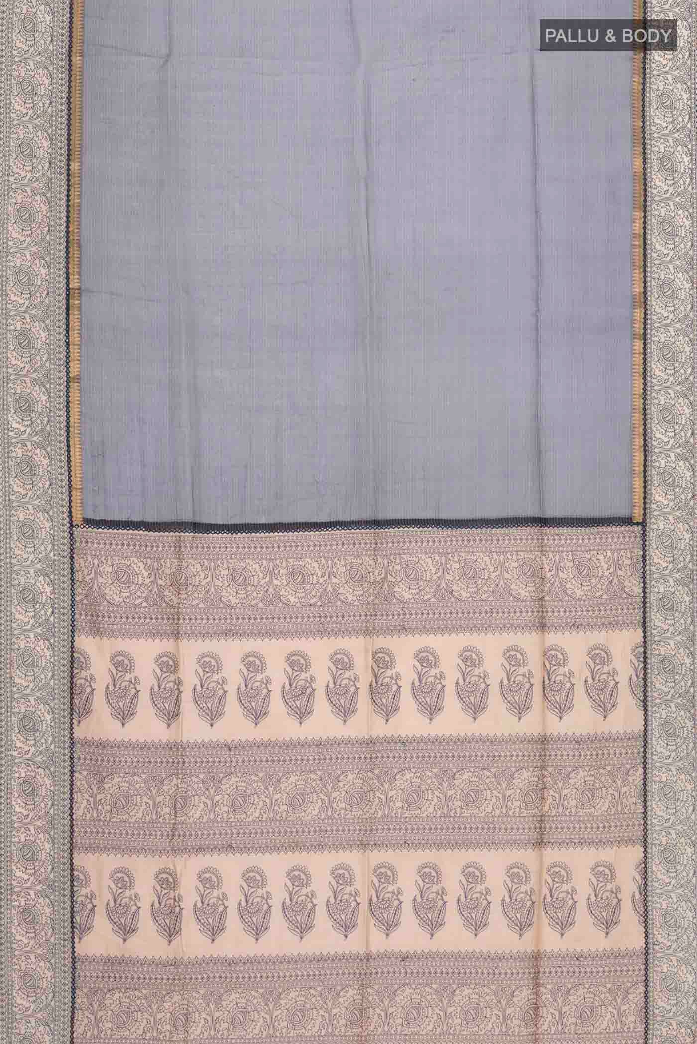 Blue Tussar Silk Saree - Image 5