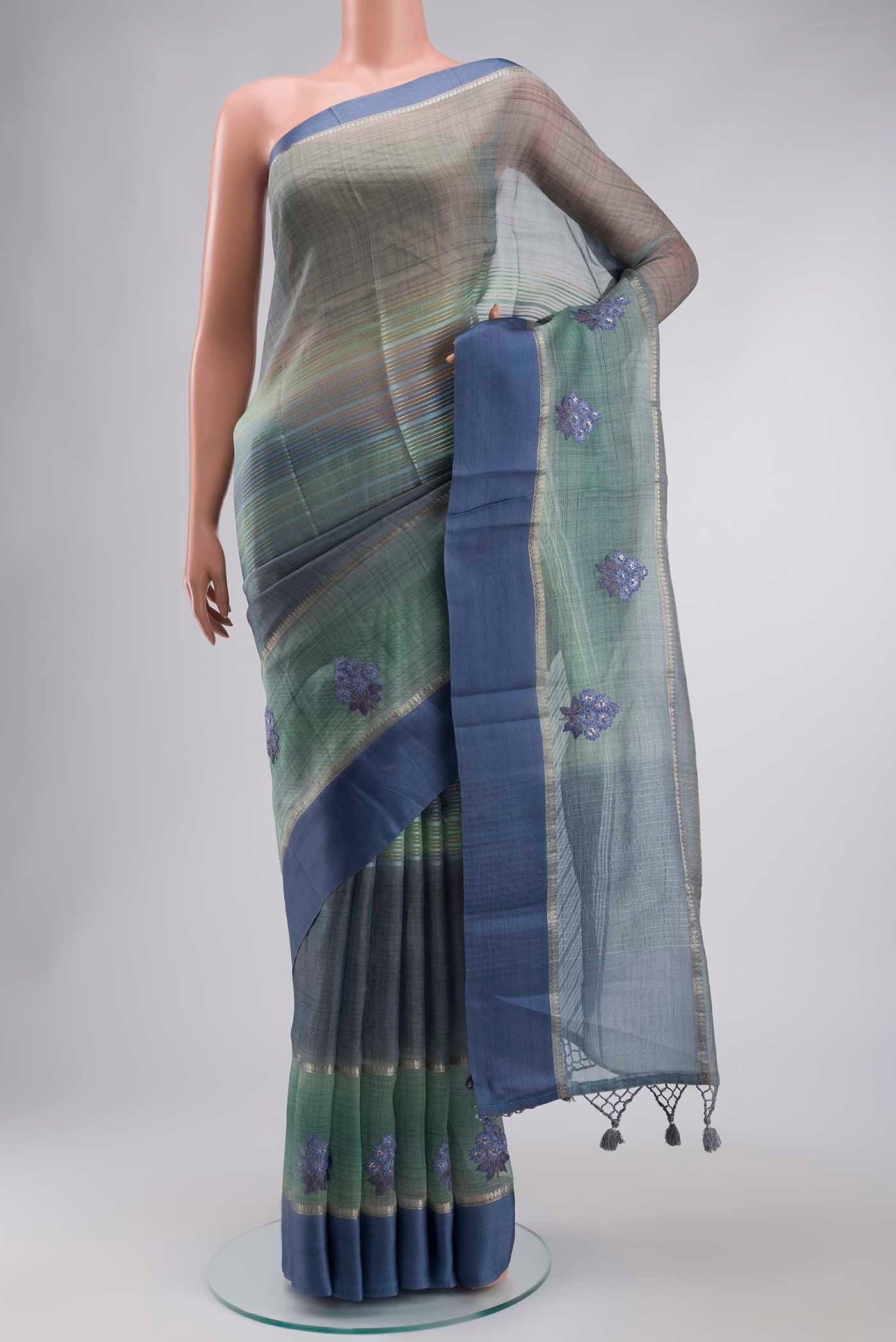 Blue Tussar Silk Saree
