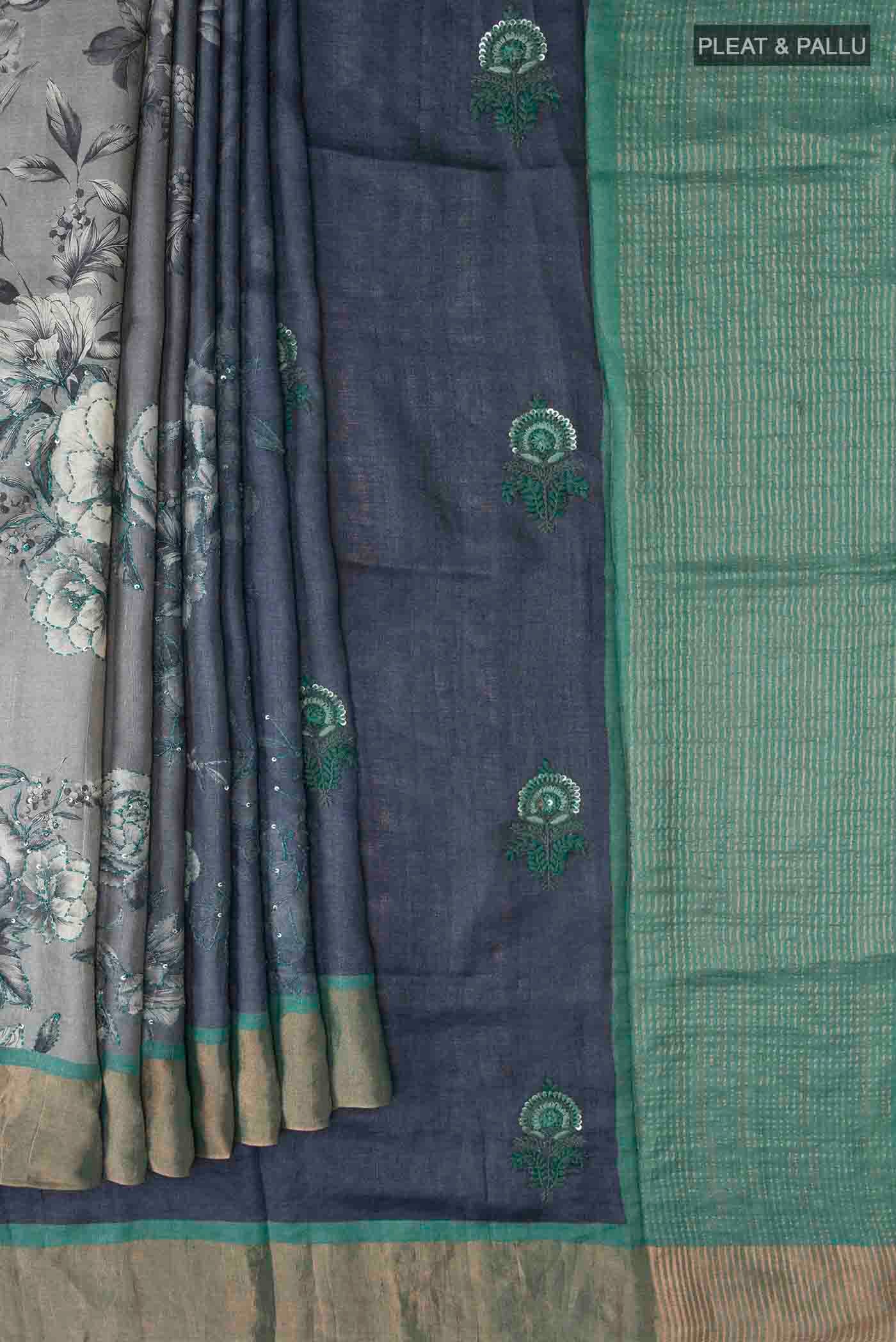 Blue Tussar Silk Saree - Image 4