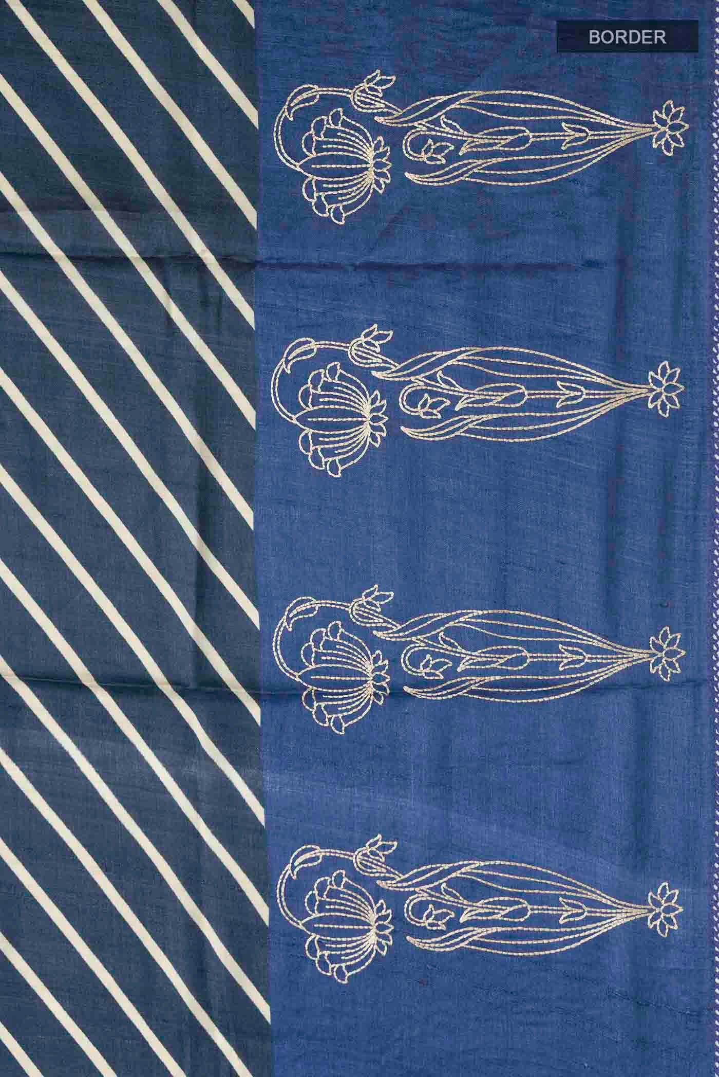 Blue Tussar Silk Saree - Image 3