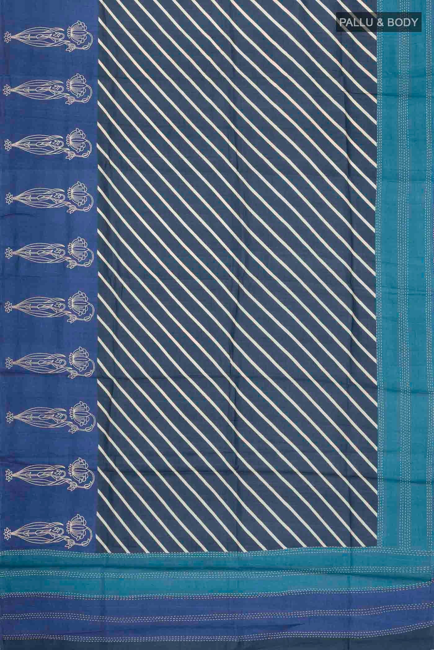 Blue Tussar Silk Saree - Image 5