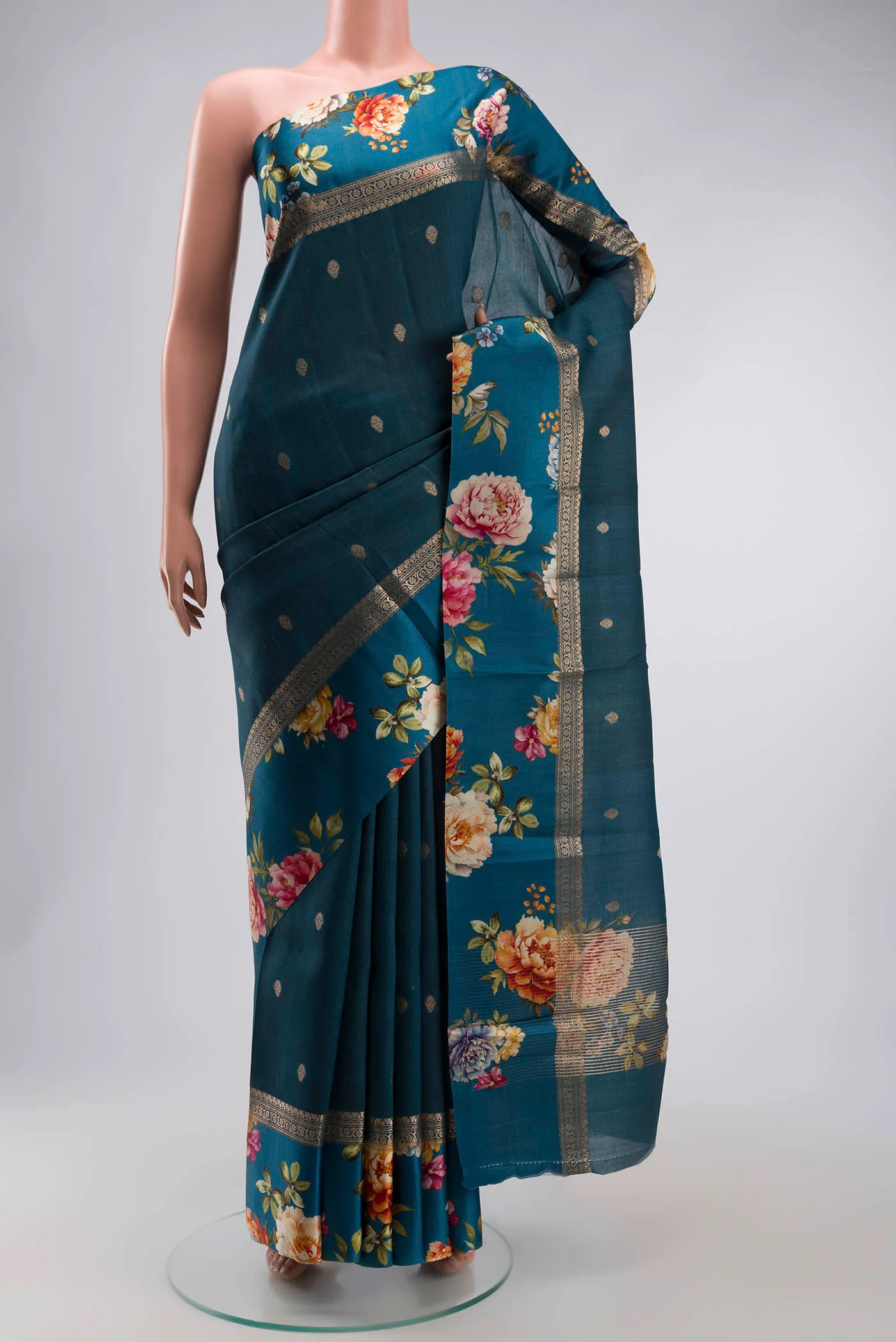 Blue Tussar Silk Saree