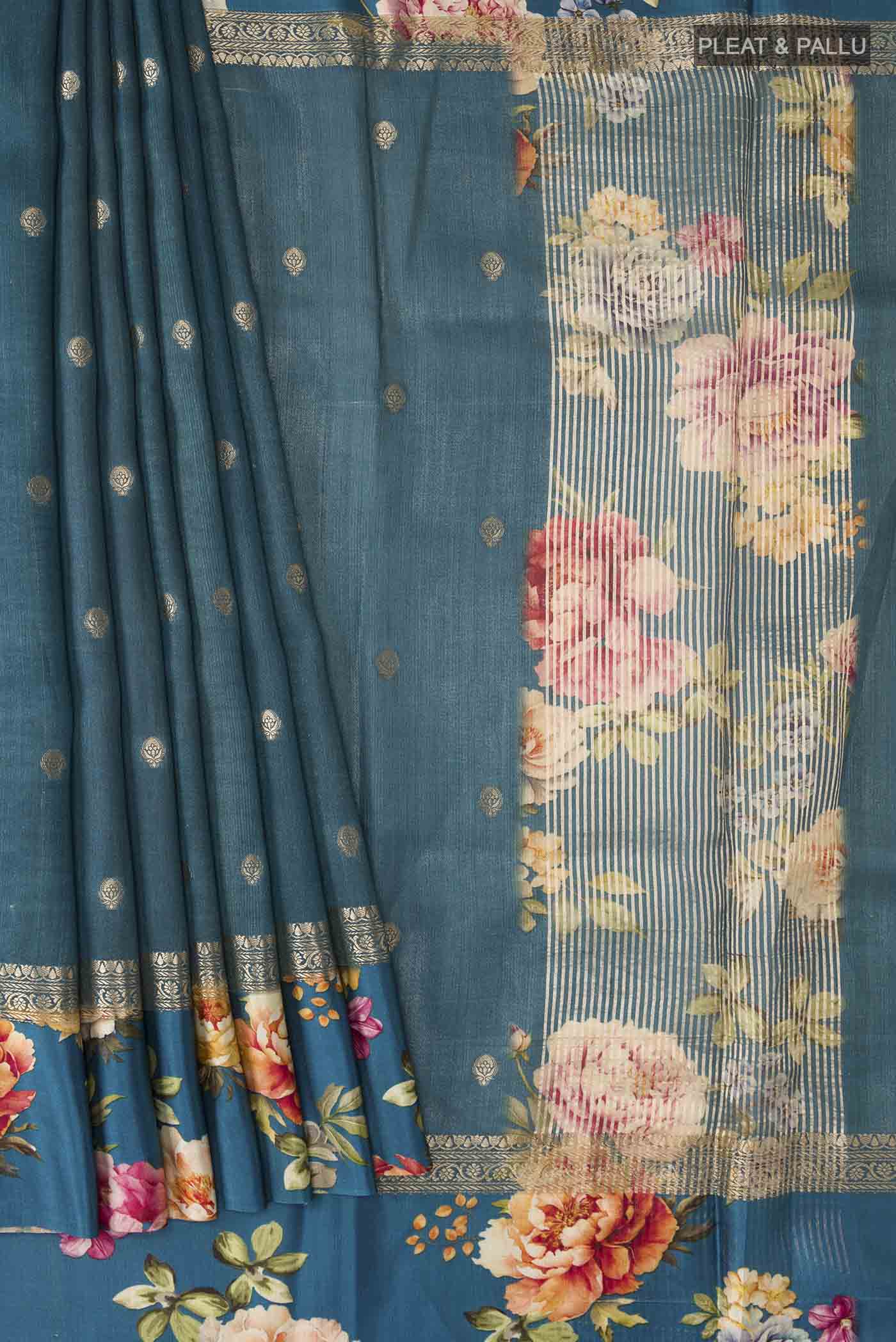 Blue Tussar Silk Saree - Image 4