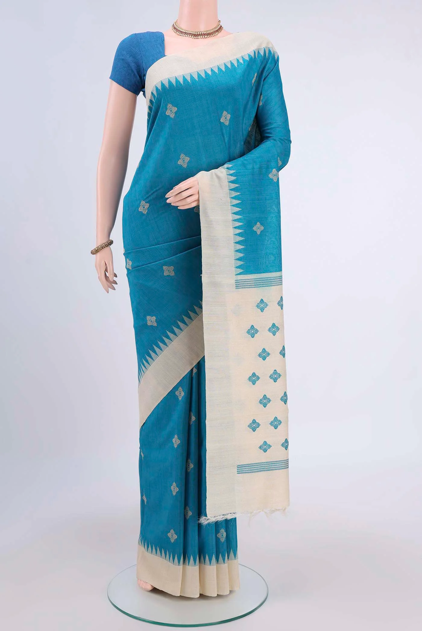 Blue Tussar Silk Saree