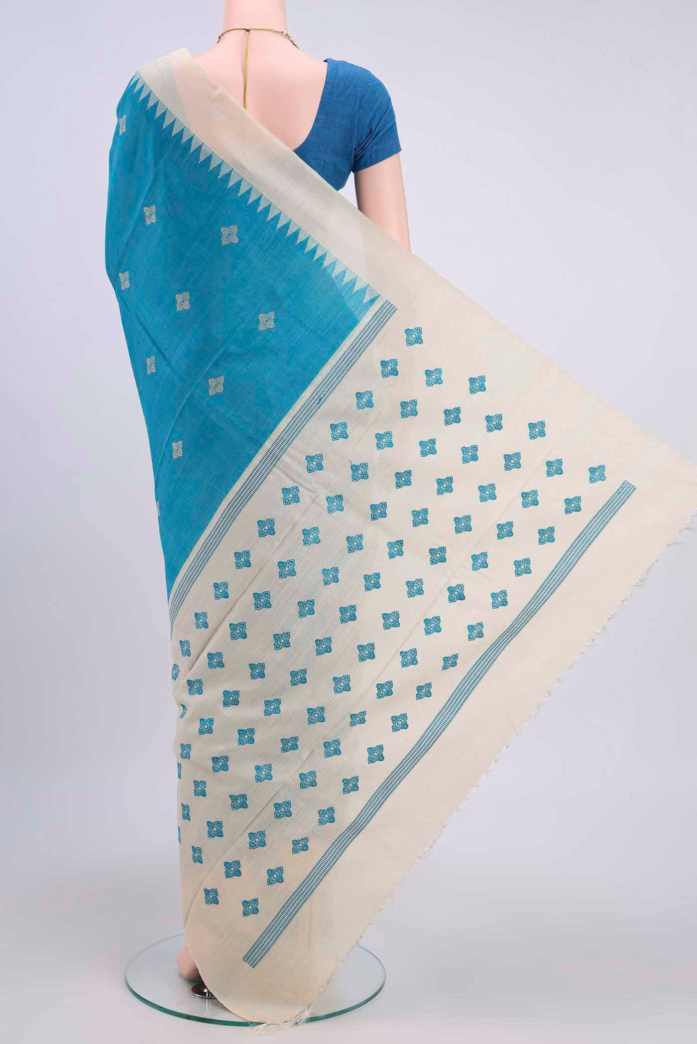 Blue Tussar Silk Saree - Image 3