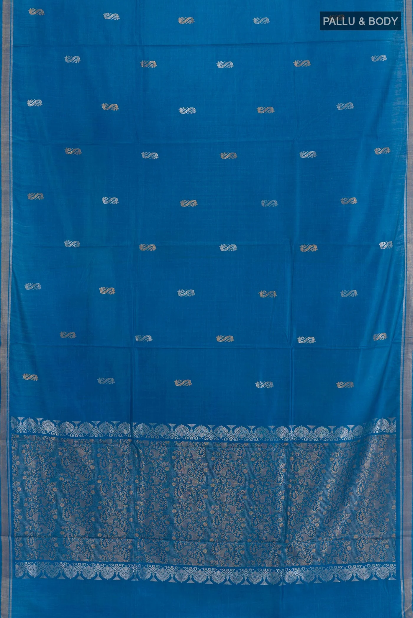 Royal Blue Tussar Silk Saree - Image 3