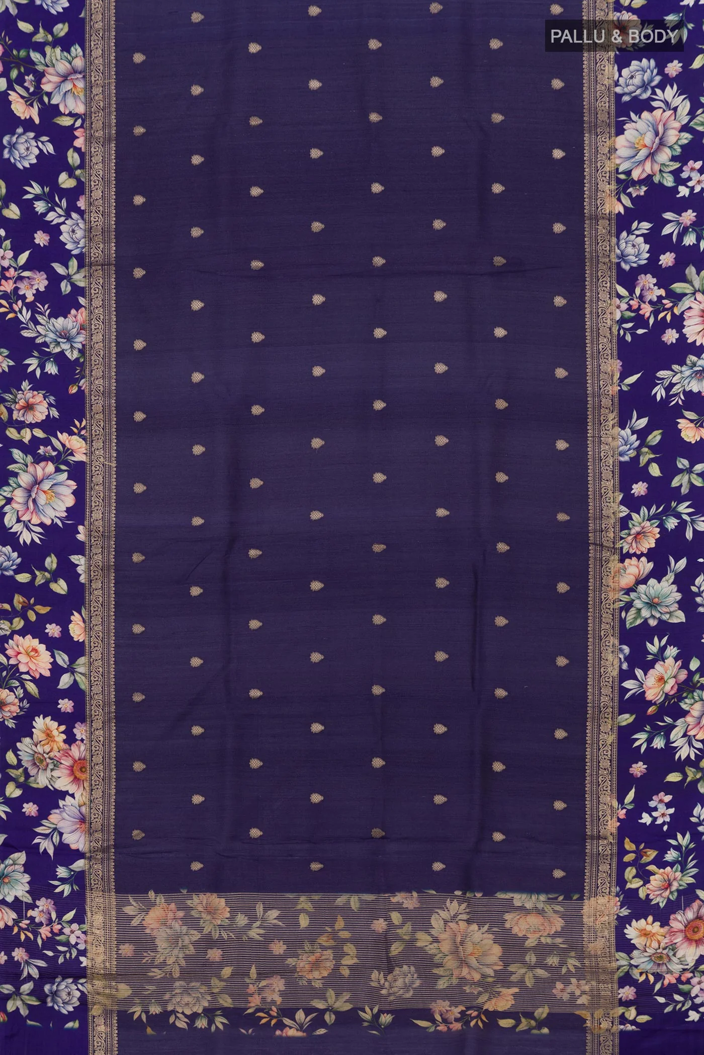 Navy Blue Tussar Silk Saree - Image 5