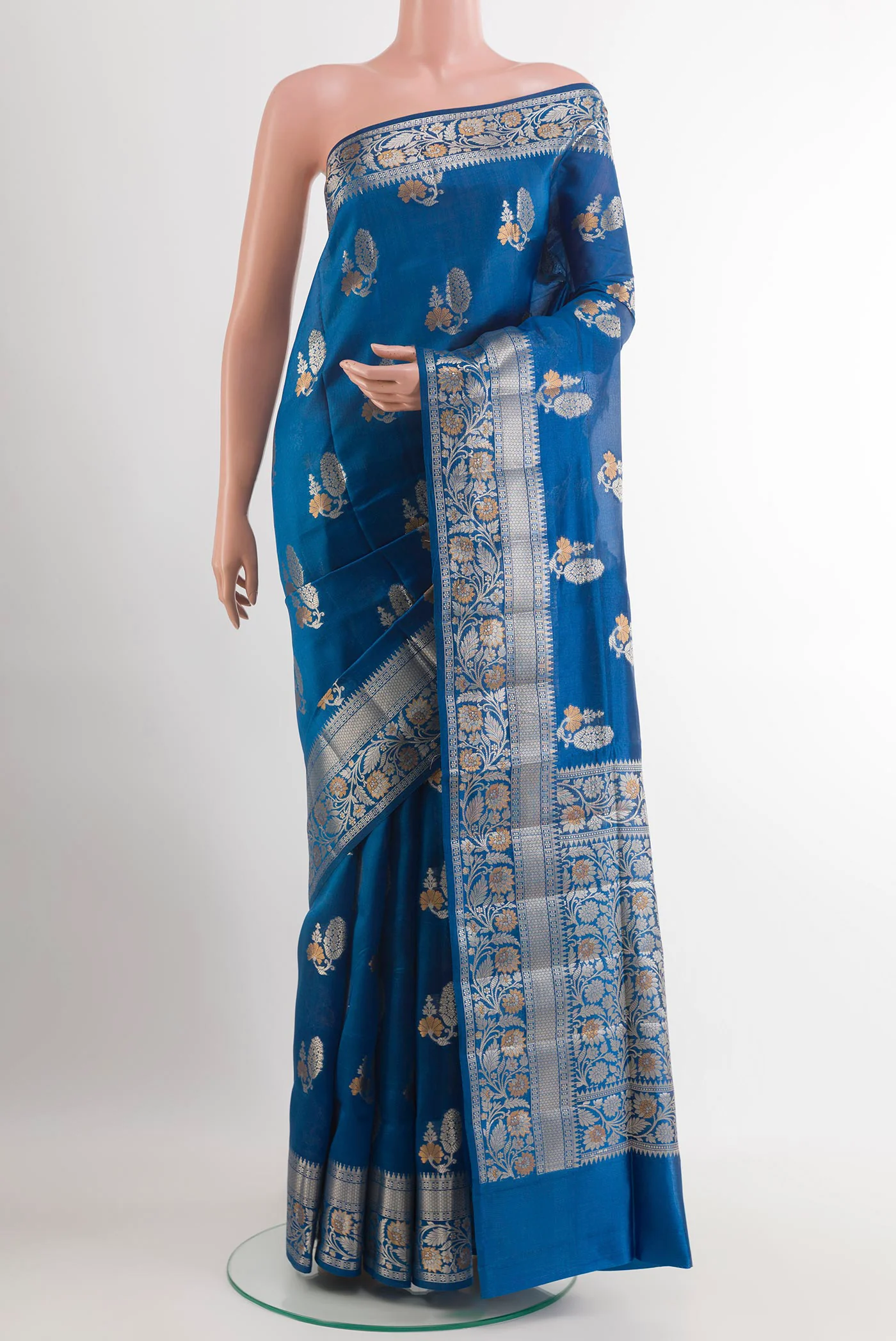 Blue Banarasi Raw Silk Saree