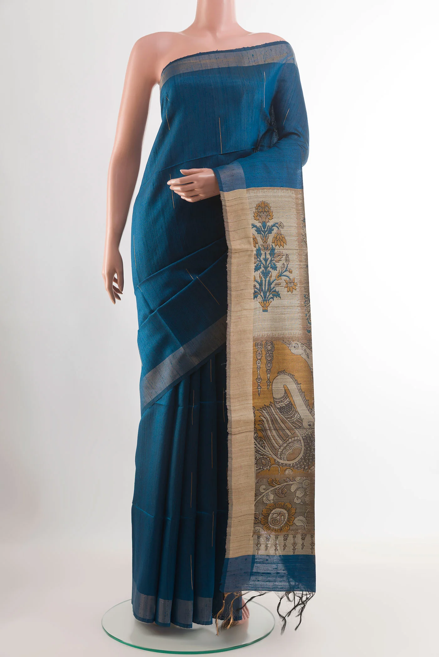 Blue Tussar Silk Saree