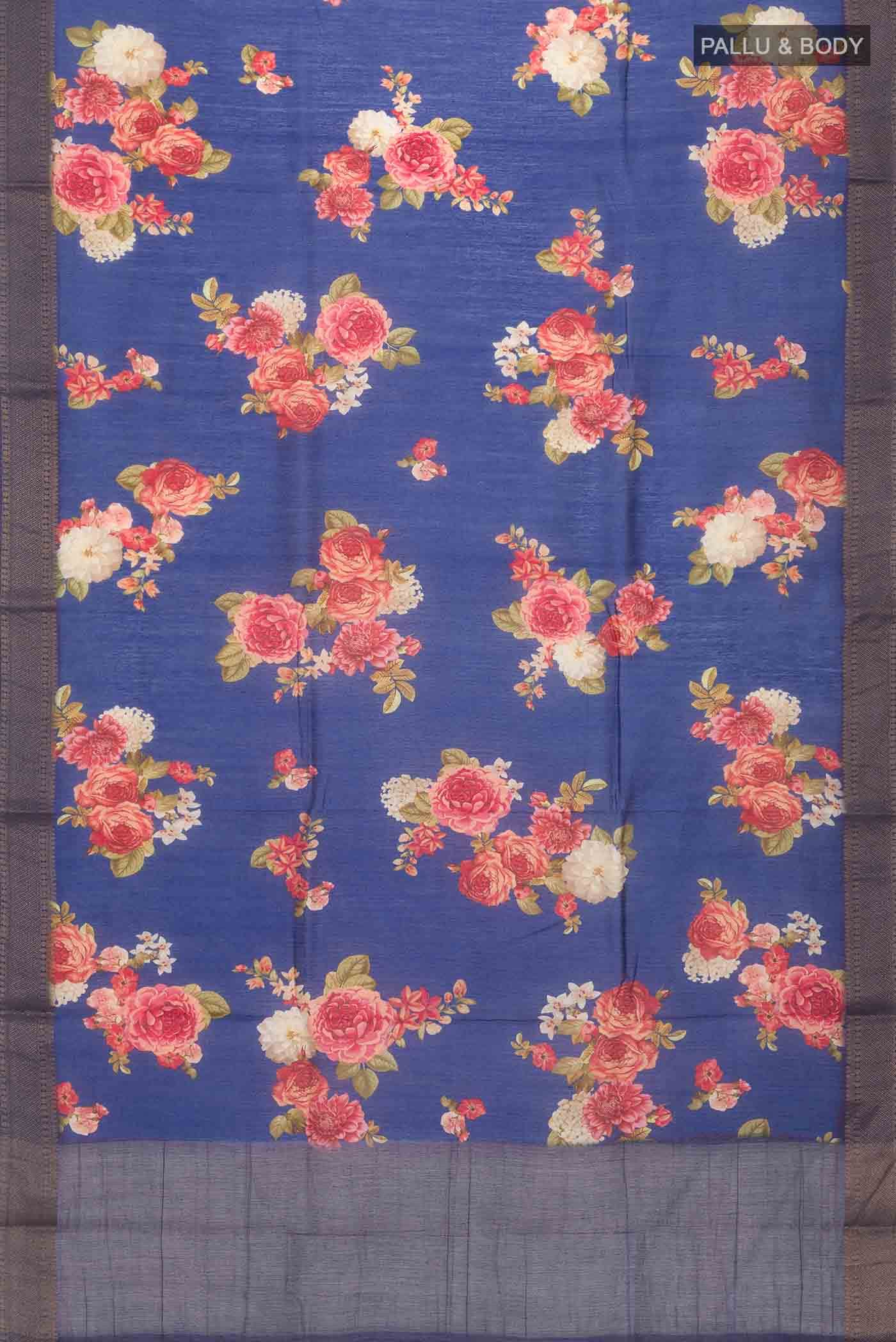 Blue Tussar Silk Saree - Image 3