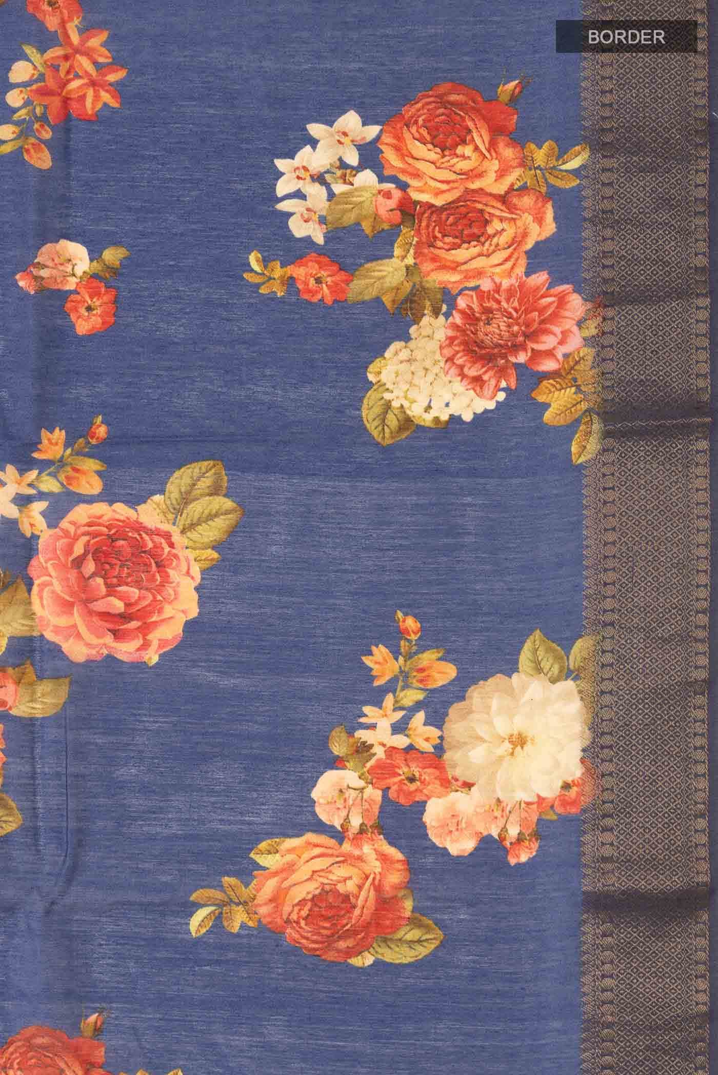 Blue Tussar Silk Saree - Image 4