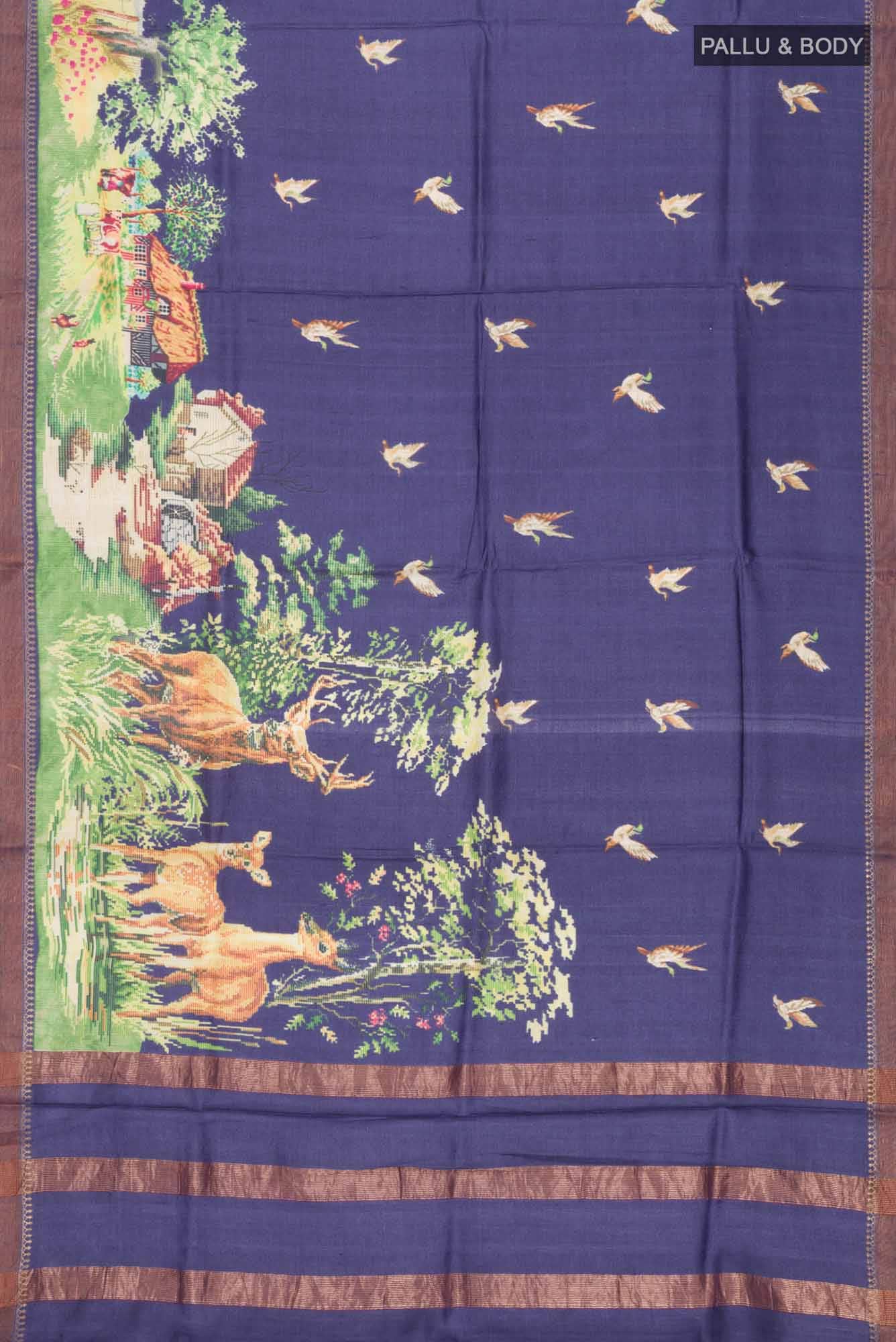 Blue Tussar Silk Saree - Image 3