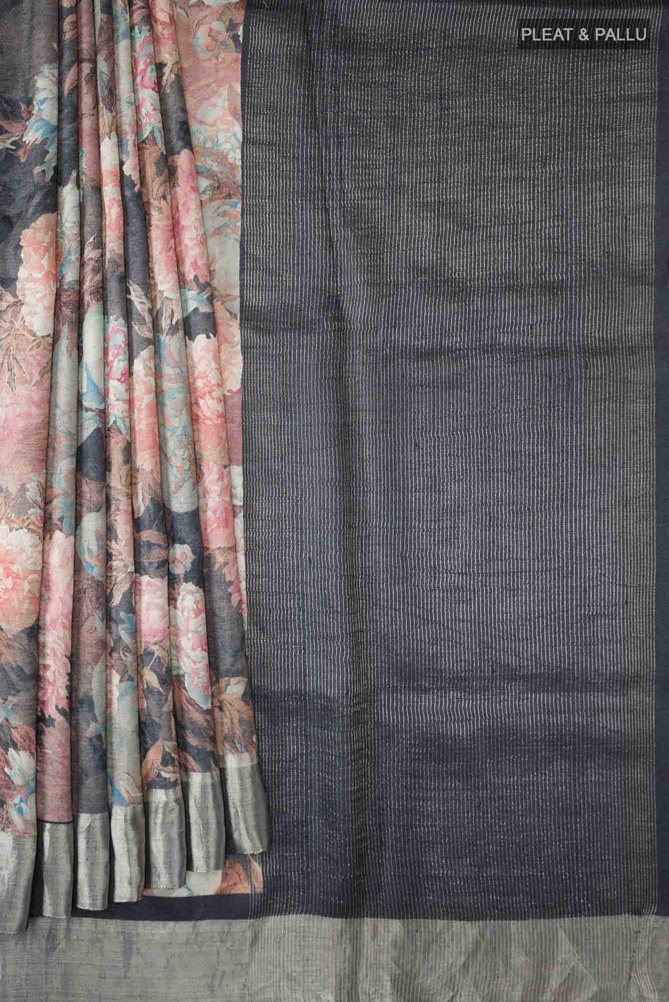 Blue Tussar Silk Saree - Image 2