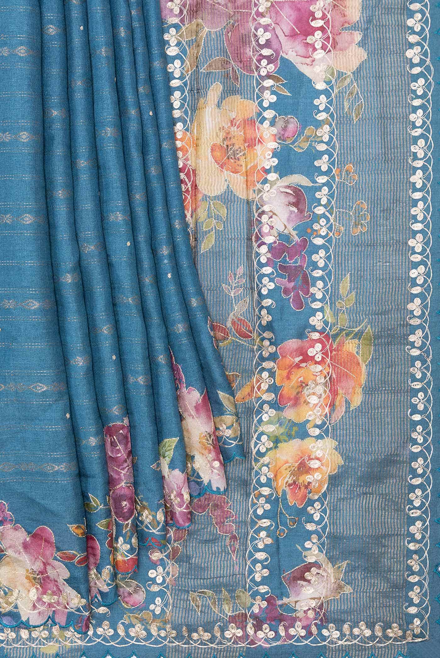 Blue Tussar Silk Saree - Image 2