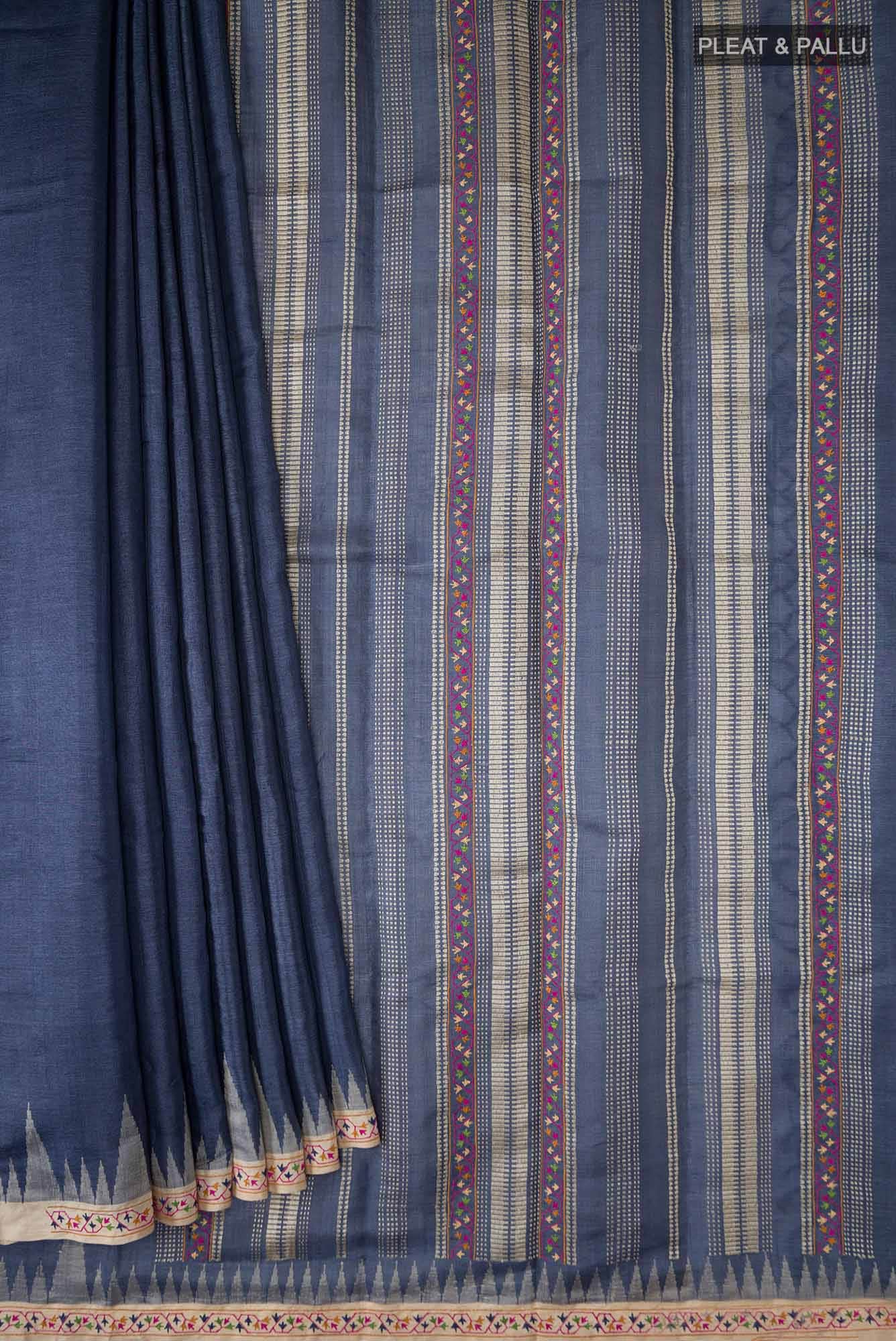 Blue Tussar Silk Saree - Image 2