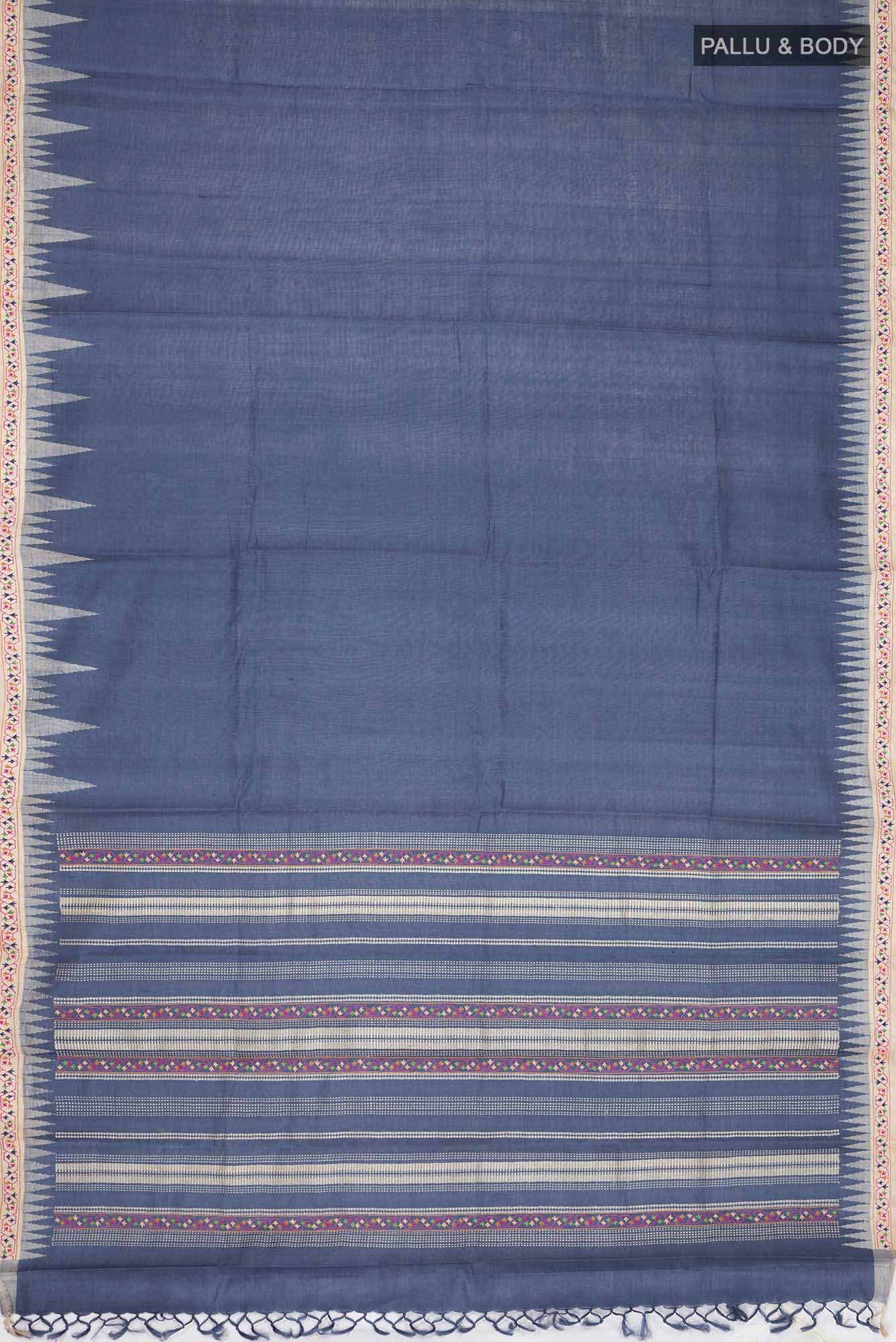 Blue Tussar Silk Saree - Image 4