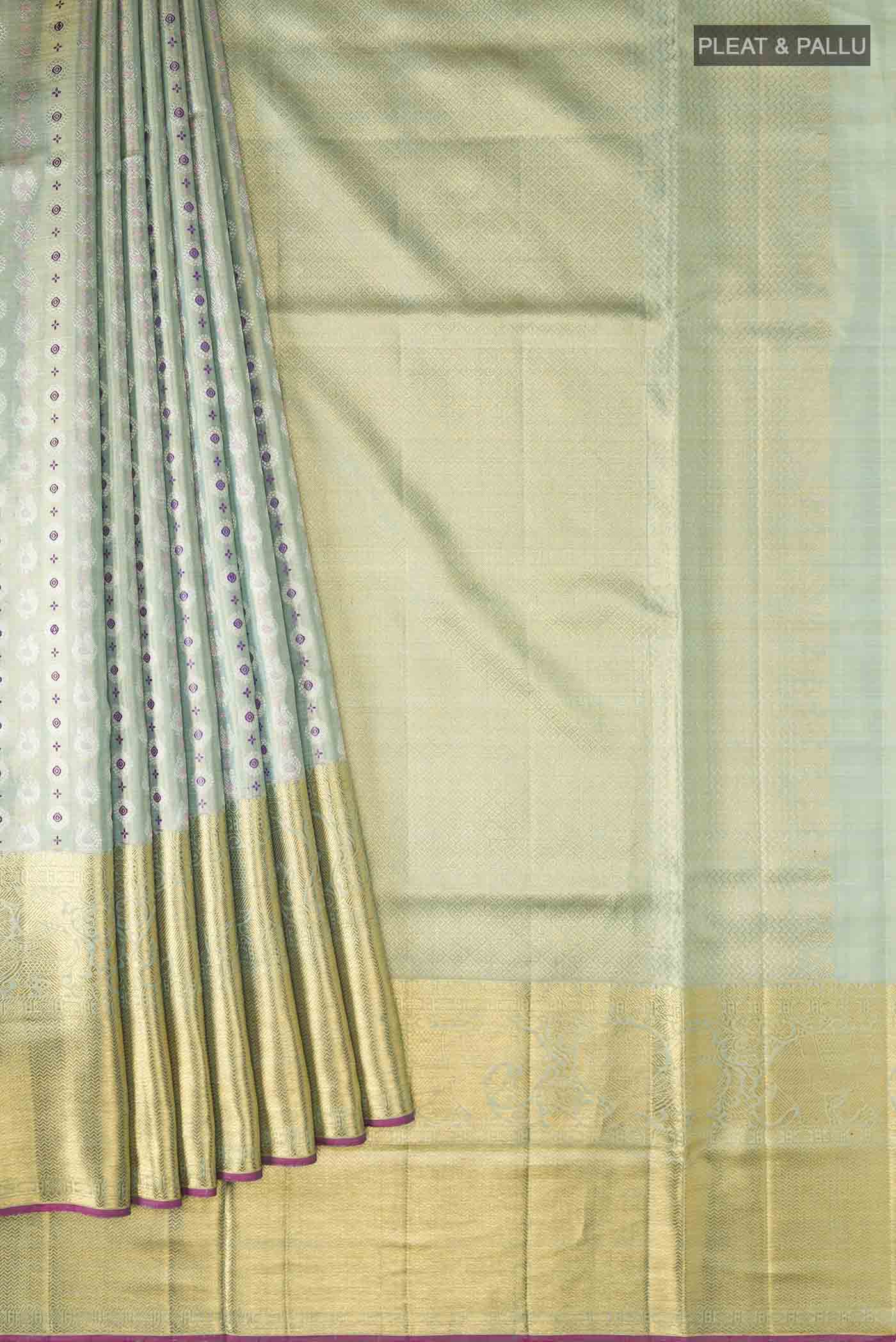 Blue with Gold Color Kanjivaram Tissue Silk Saree - Image 4