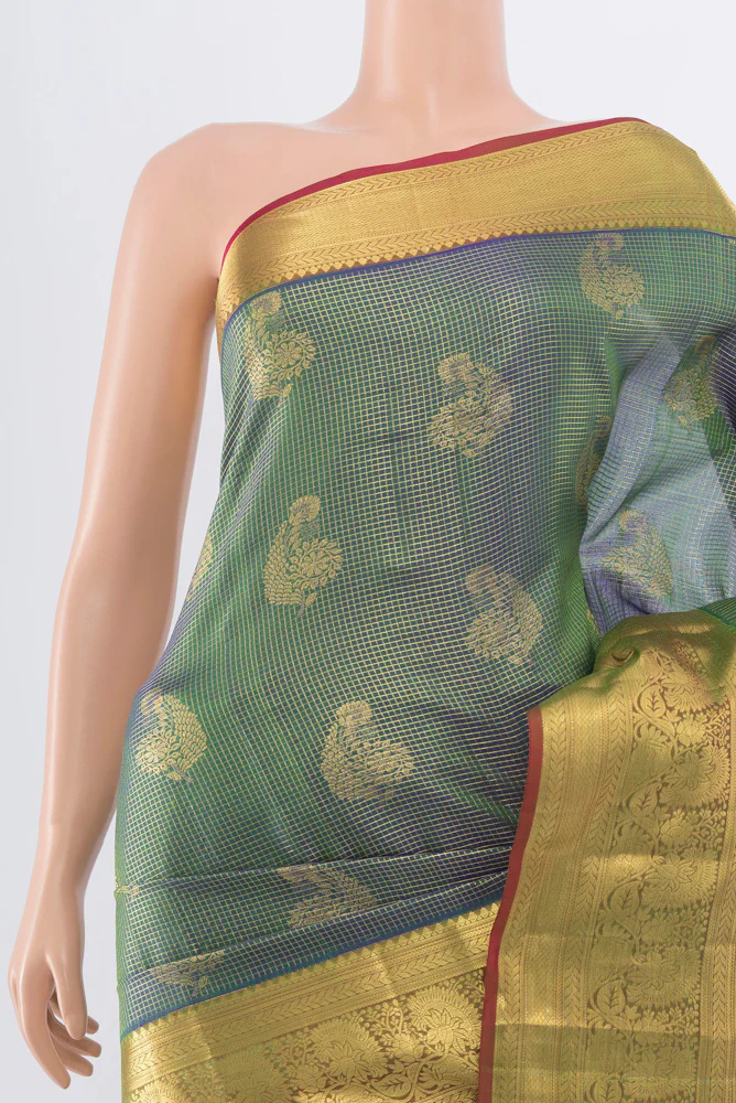 Blue with Green Color Kanchipuram Silk Saree - Image 2