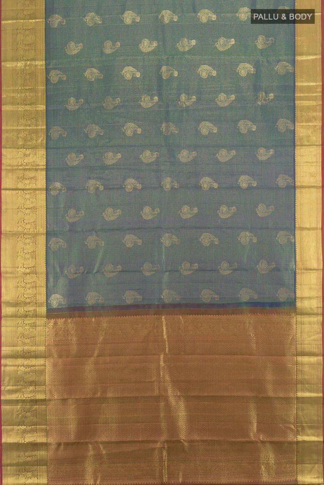 Blue with Green Color Kanchipuram Silk Saree - Image 5