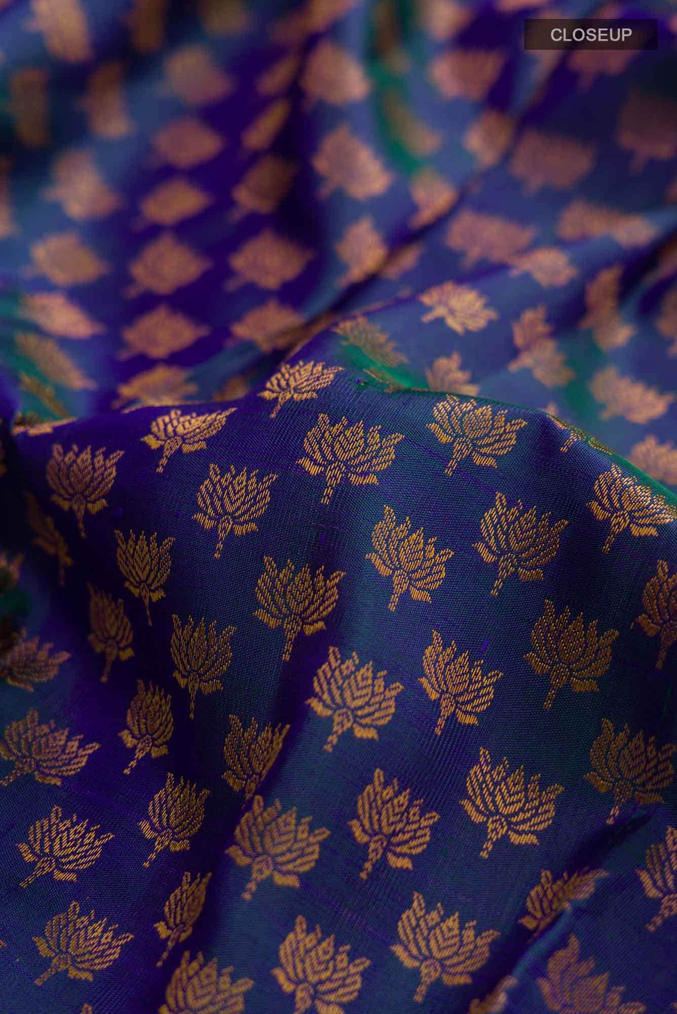 Blue with Green Dual Tone Kanjivaram Silk Saree - Image 3