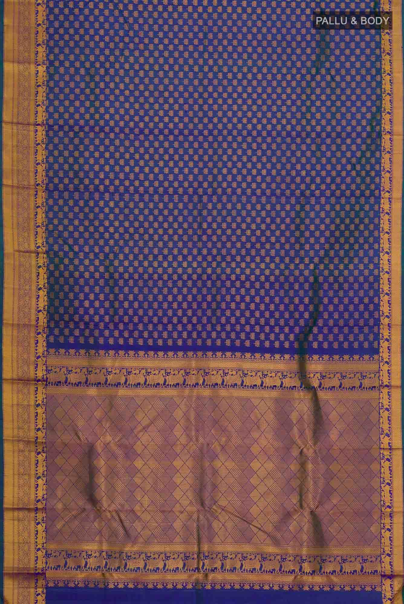 Blue with Green Dual Tone Kanjivaram Silk Saree - Image 4