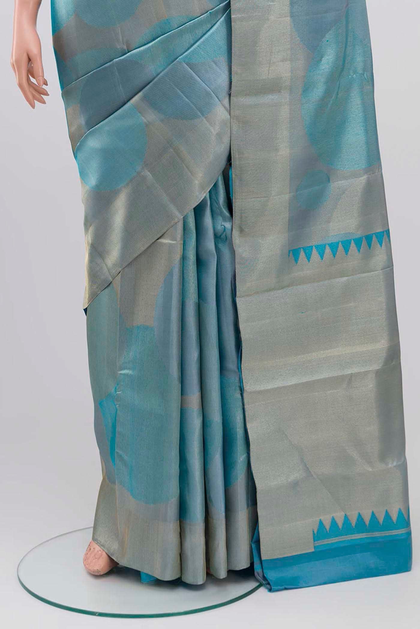 Sky Blue Kanjivaram Silk Saree - Image 3