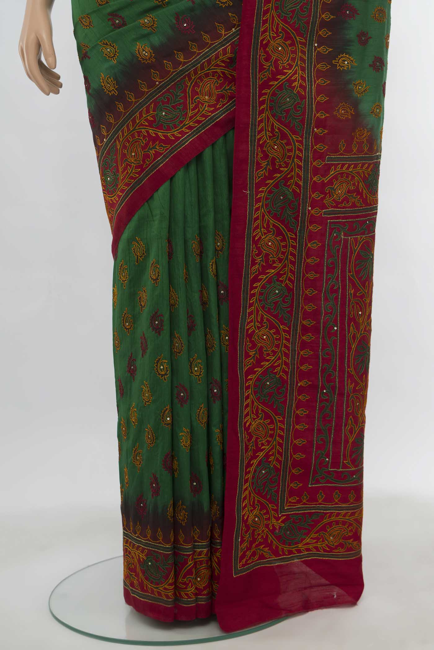 Green Blended Raw Silk Saree - Image 3