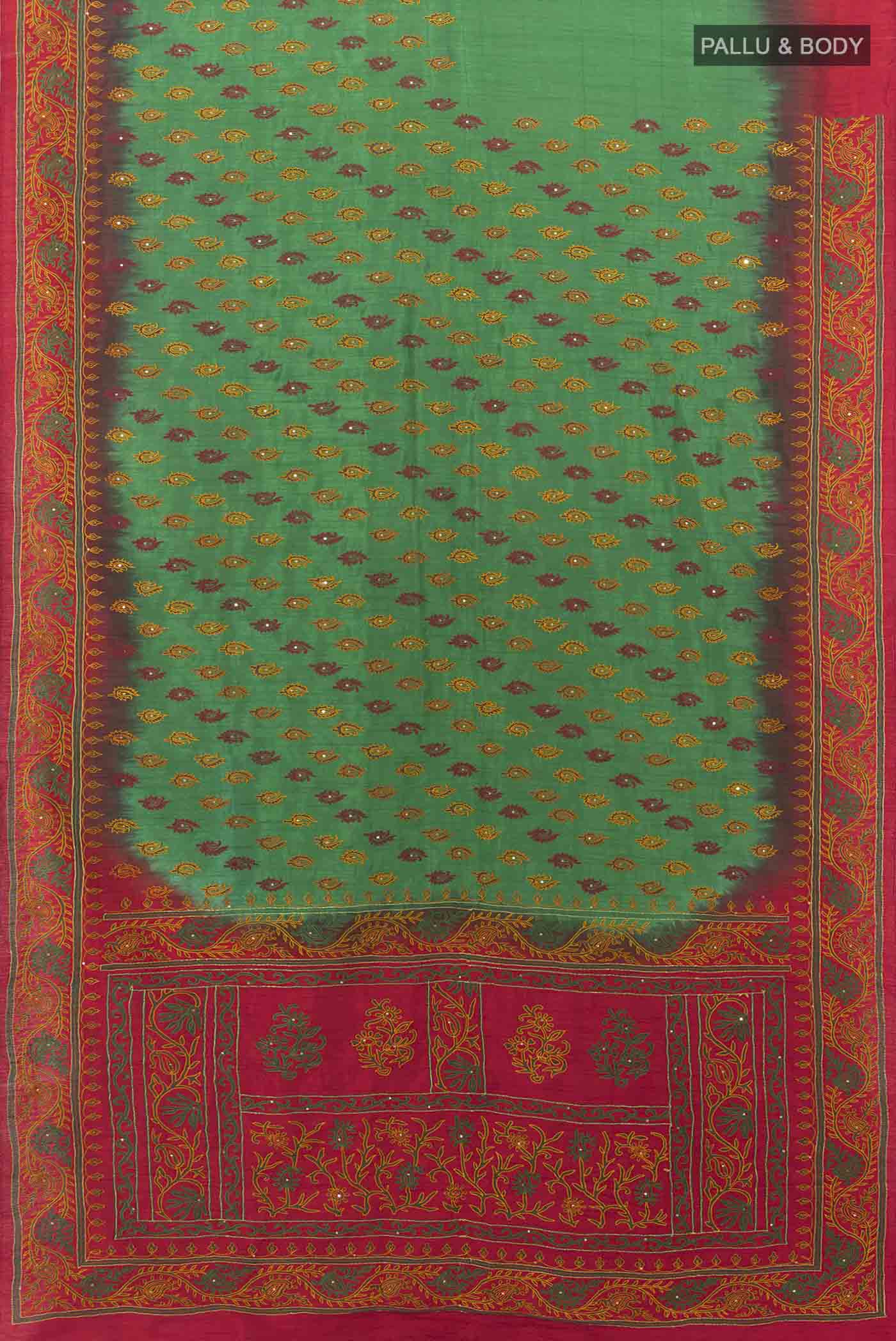 Green Blended Raw Silk Saree - Image 5