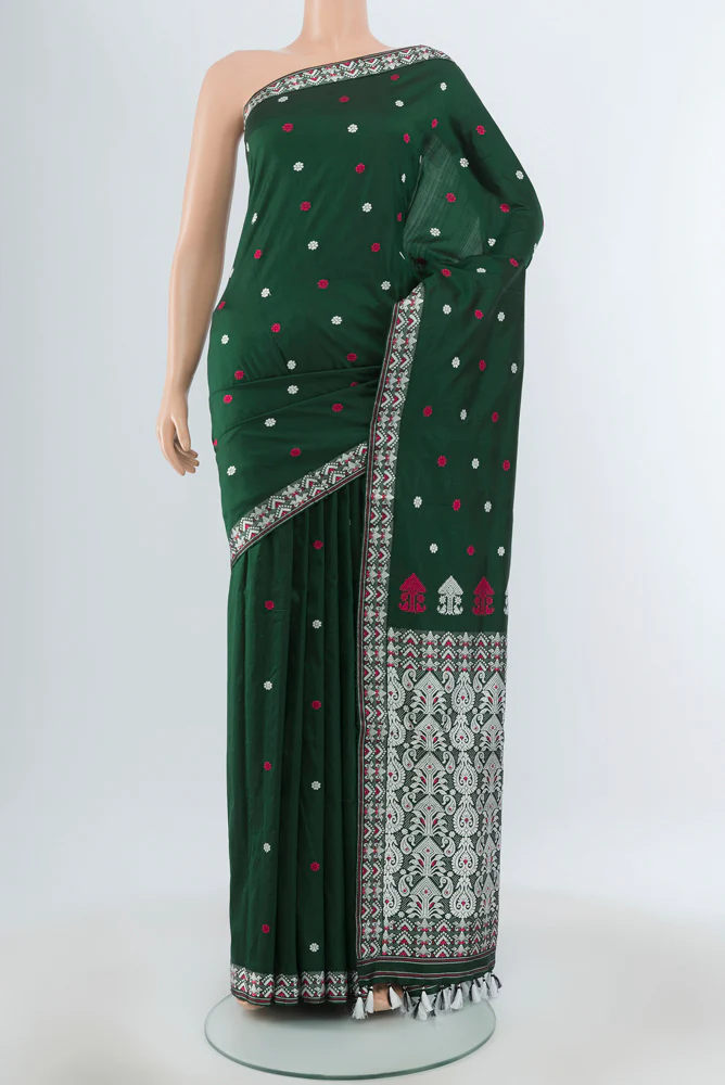 Bottle Green Assam Silk Saree
