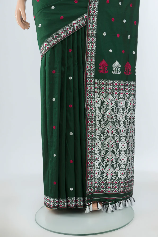 Bottle Green Assam Silk Saree - Image 3