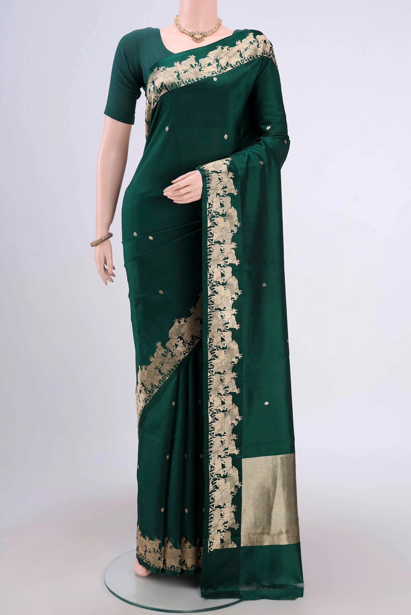 Bottle Green Banarasi Silk Saree