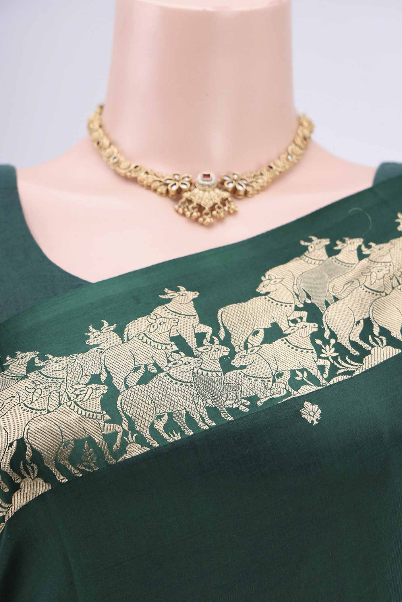 Bottle Green Banarasi Silk Saree - Image 2