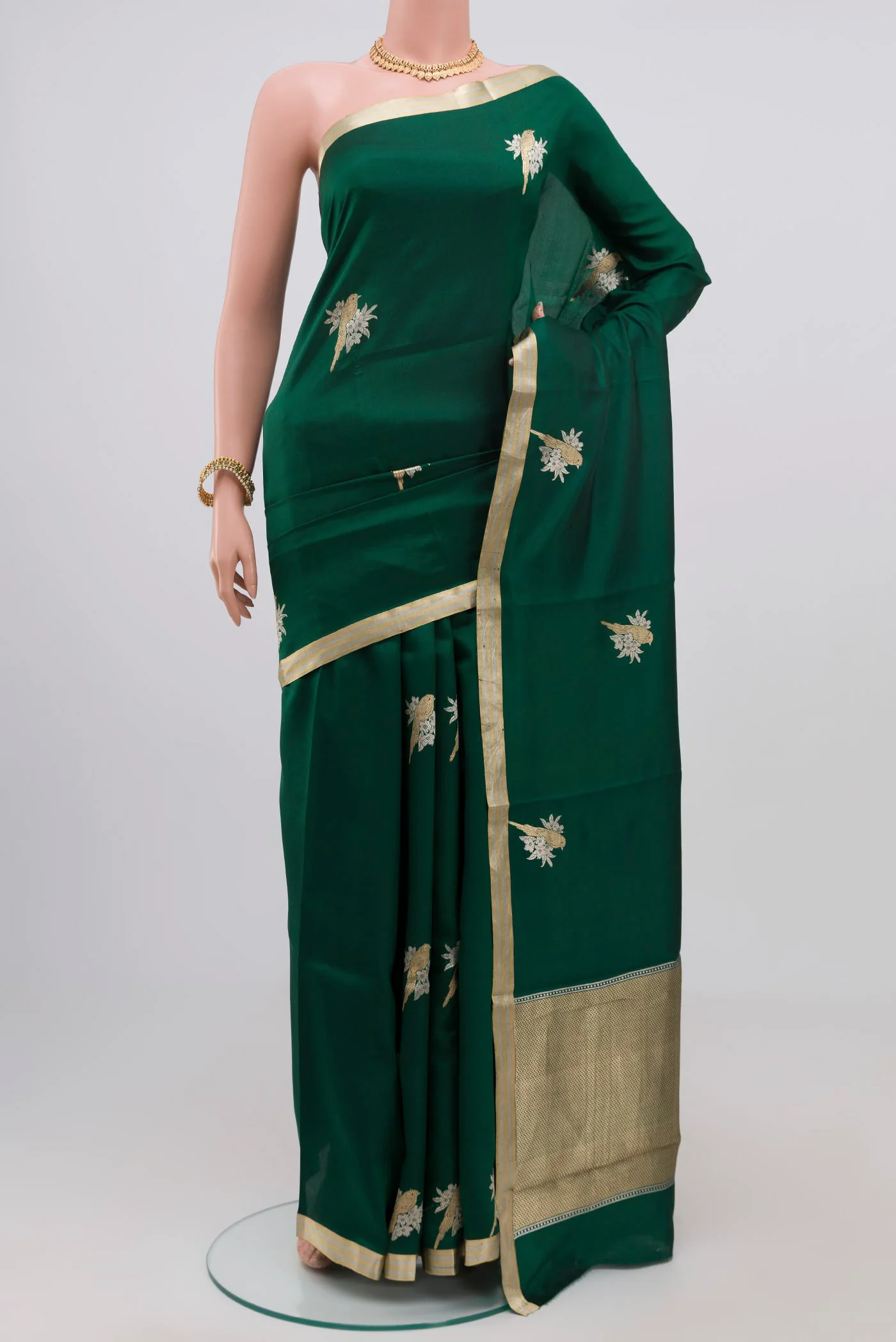 Bottle Green Banarasi Katan Silk Saree