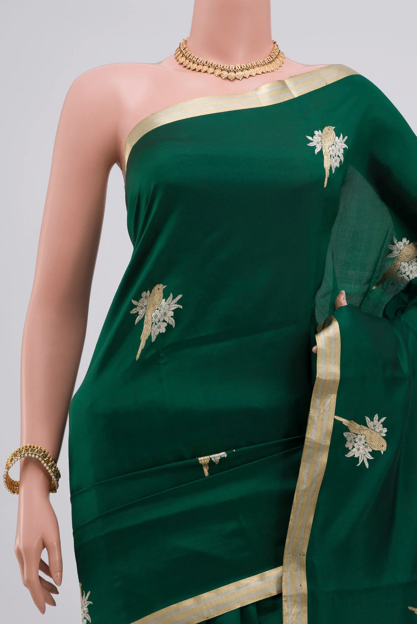 Bottle Green Banarasi Katan Silk Saree - Image 2