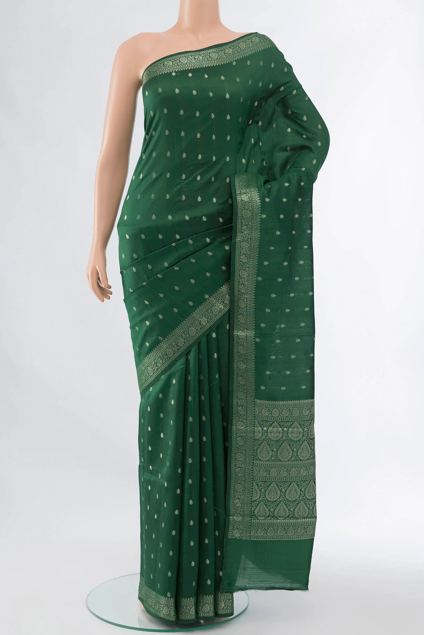 Bottle Green Banarasi Raw Silk Saree