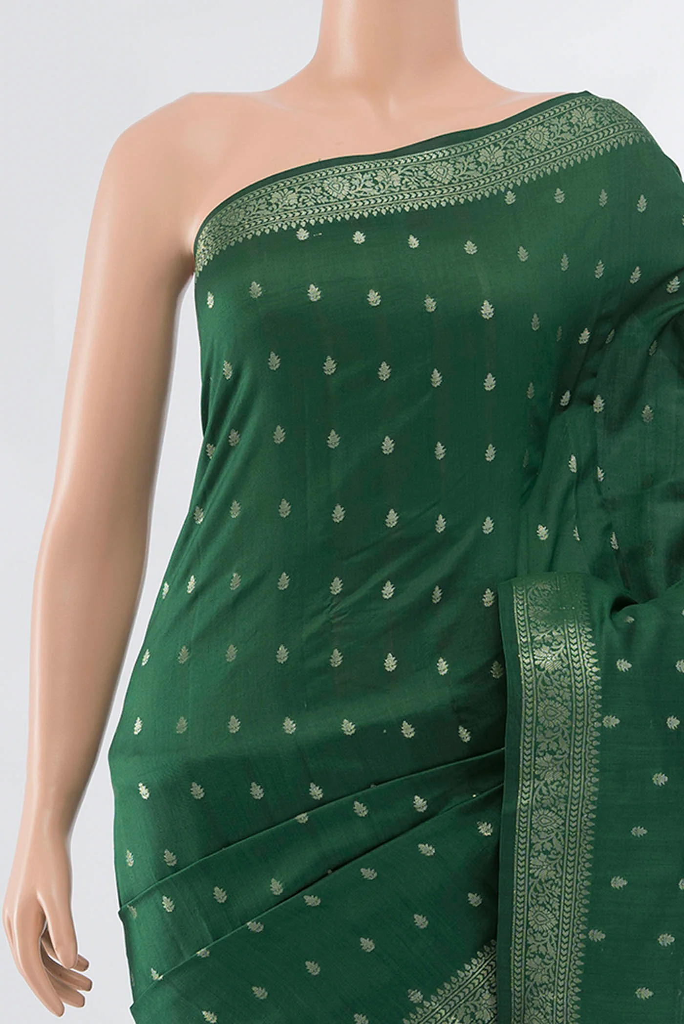 Bottle Green Banarasi Raw Silk Saree - Image 2