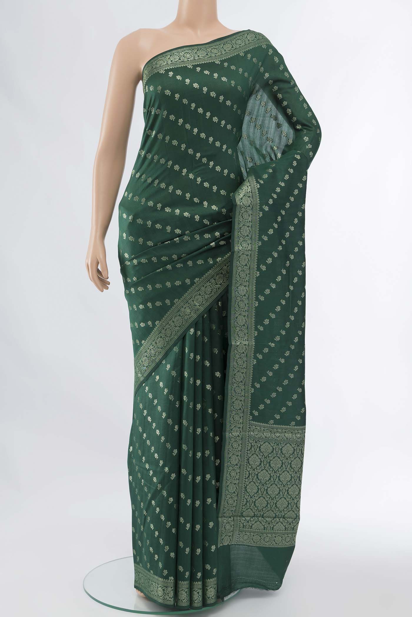 Bottle Green Banarasi Raw Silk Saree