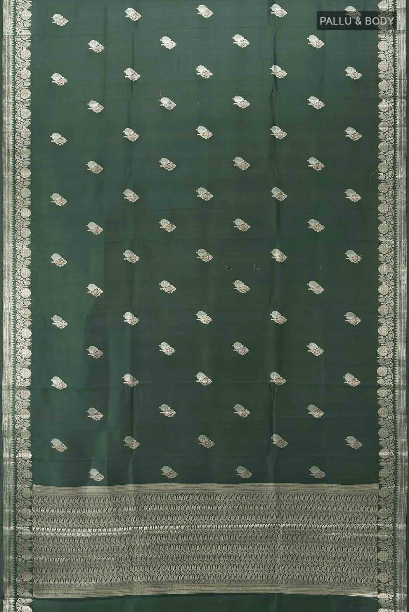 Bottle Green Banarasi Raw Silk Saree - Image 5