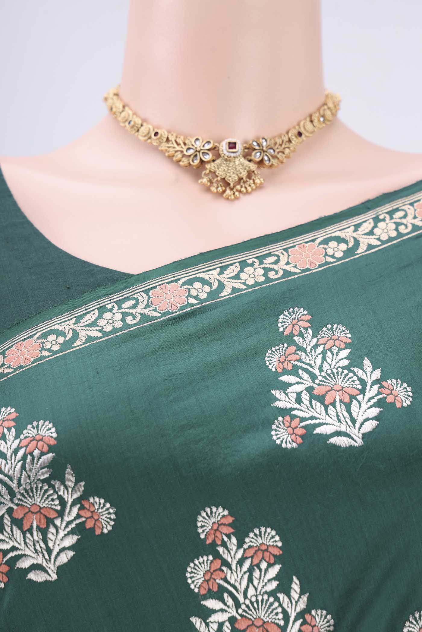 Green Banarasi Silk Saree - Image 2