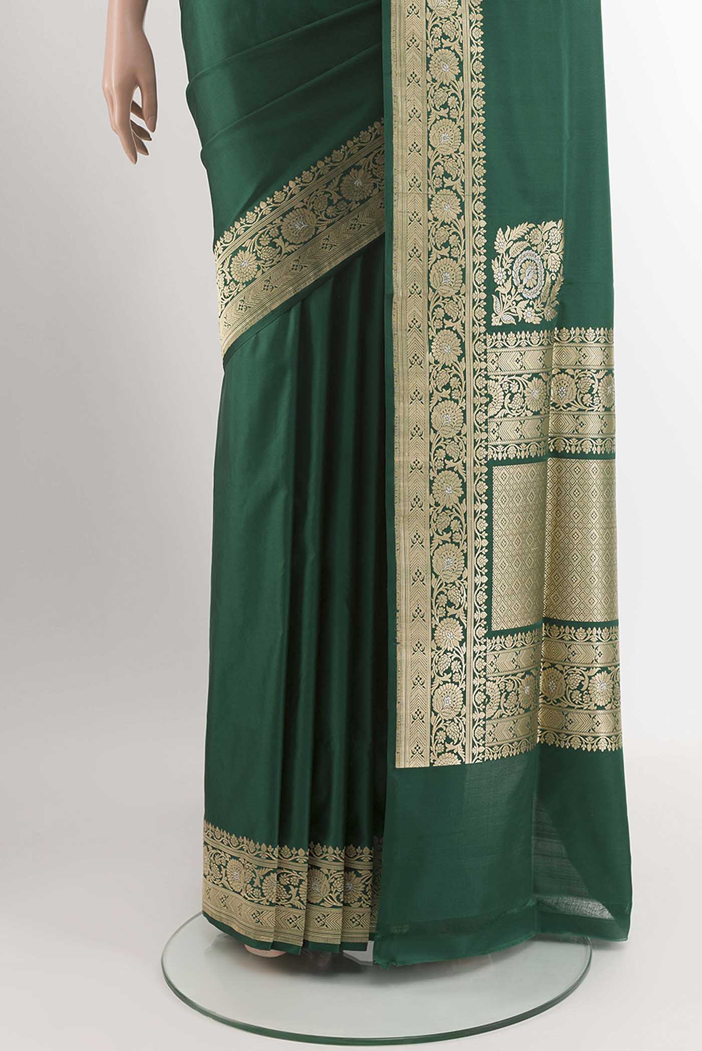 Bottle Green Banarasi Silk Saree - Image 3