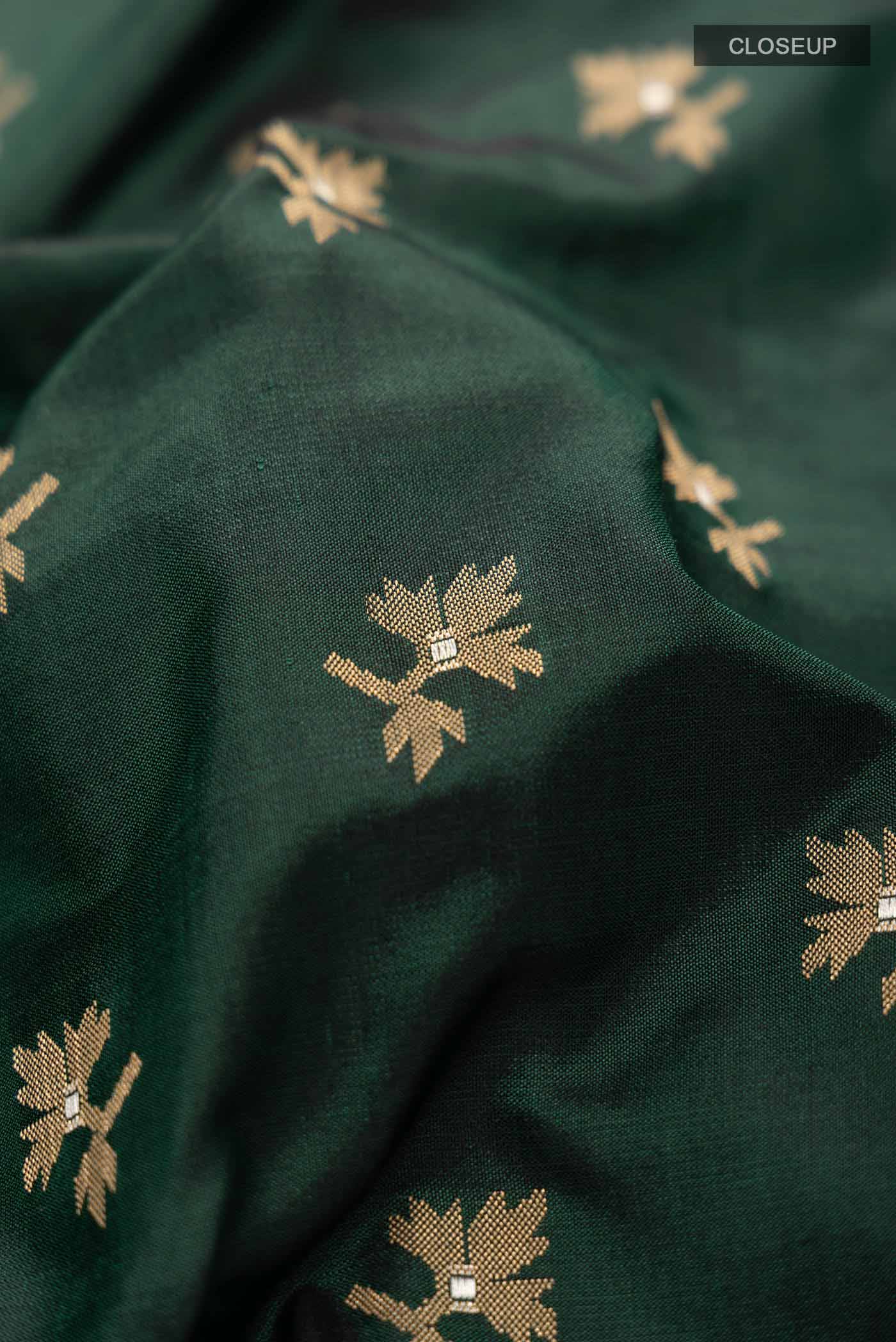 Bottle Green Banarasi Silk Saree - Image 2