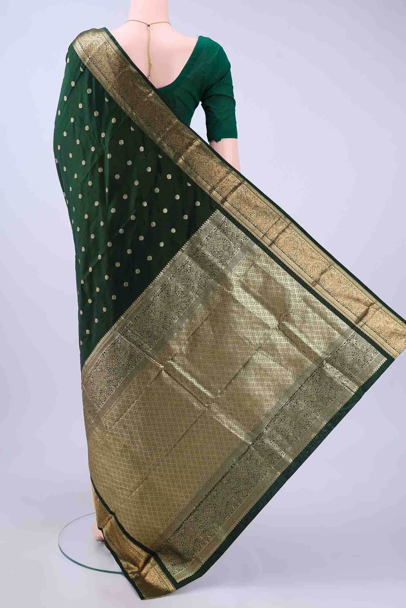 Bottle Green Bangalore Silk - kadyal Saree - Image 2