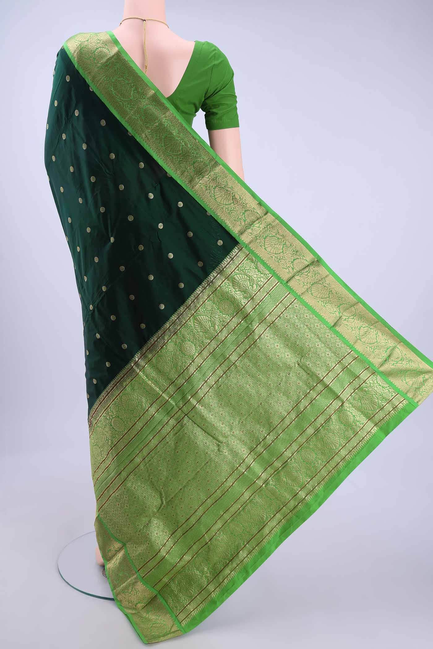 Bottle Green Bangalore Silk - kadyal Saree - Image 2